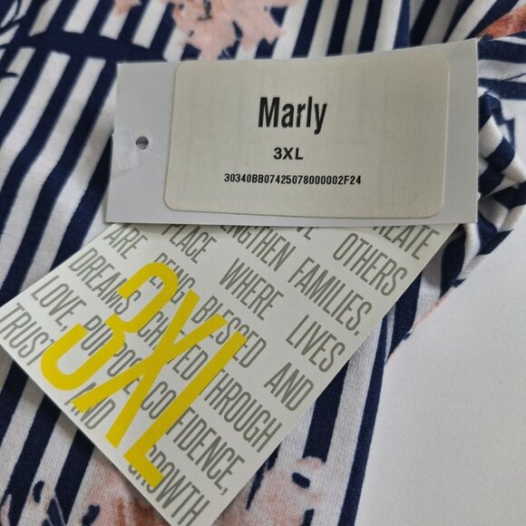 Lularoe Dress Pockets Marly Stripes Floral Womens Plus Size 3X Short Sleeved - Picture 6 of 8